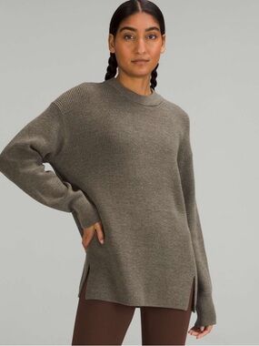lululemon Merino Wool-Blend Ribbed Crew Sweater - Heather Nomad (olive taupe)